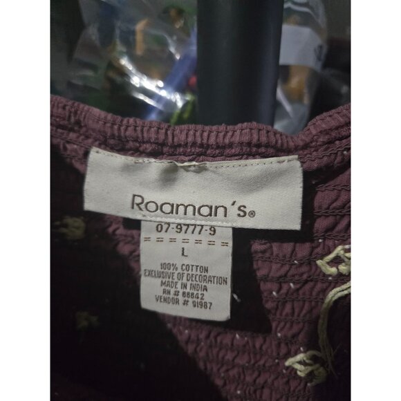 Roaman's Purple Embroidered Long Sleeve Babydoll Tunic Top Size Large Boho Flowy - Picture 4 of 8